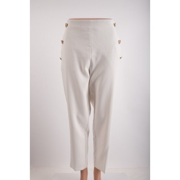 Zara Womans Pants trousers ankle Size M White Gold Side Buttons 9929/020 NWT - Picture 1 of 7